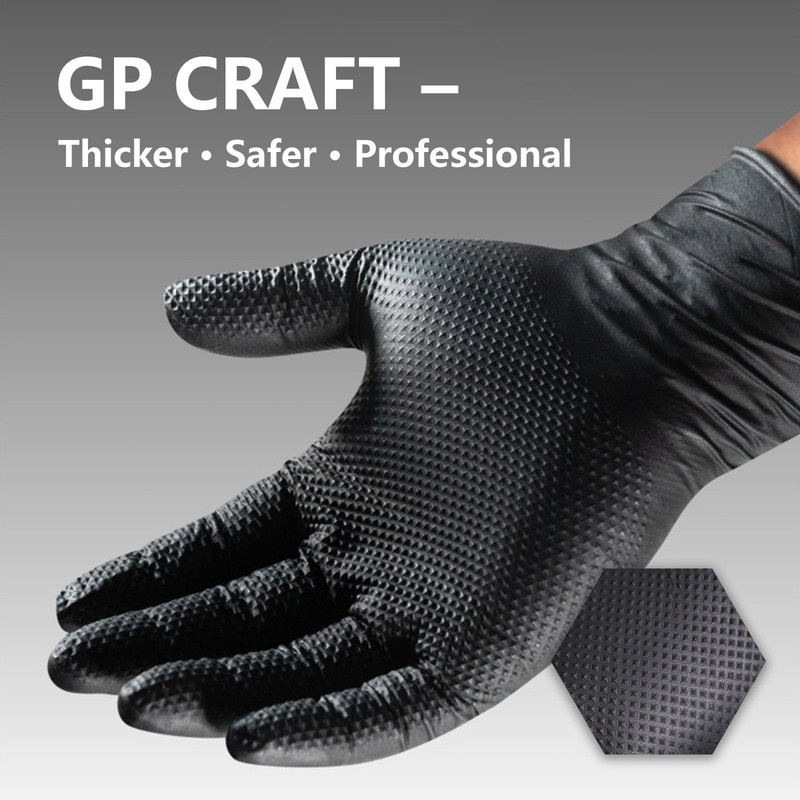 GP Craft Black Nitrile Gloves 8Mil Diamond Grip Disposable Latex-Free 1000/Case gallery