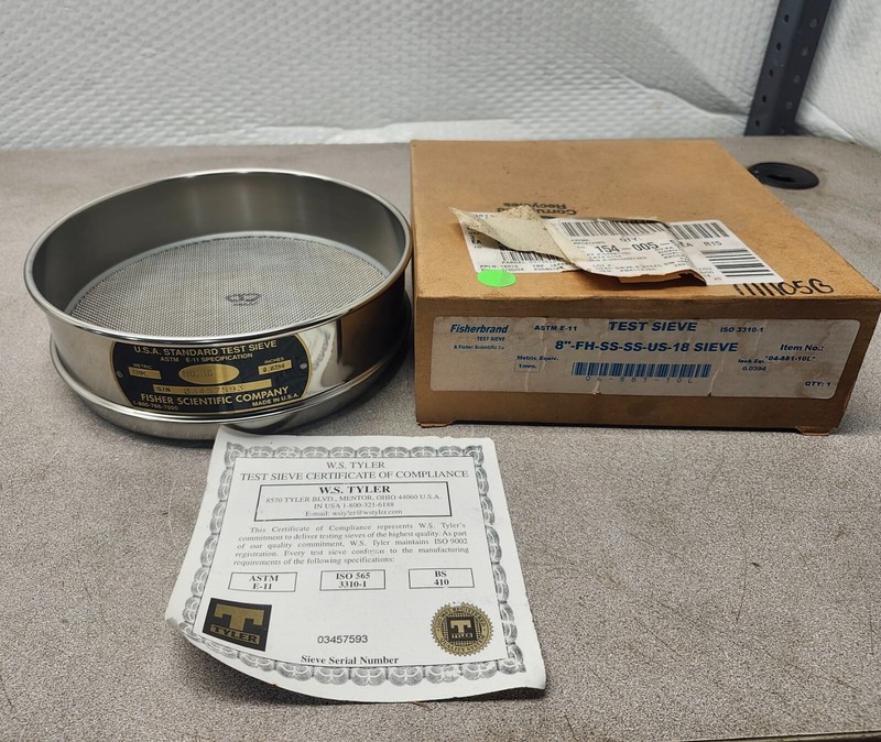 NEW IN BOX FISHERBRAND TEST SIEVE 8″-FH-SS-SS-US-18