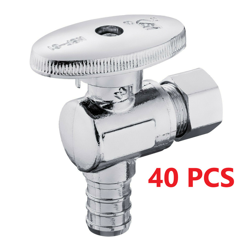 40PCS 1/2 Inch Pex X 3/8 Inch OD Brass 1/4 Turn Angle Stop Valve (LEAD-FREE)