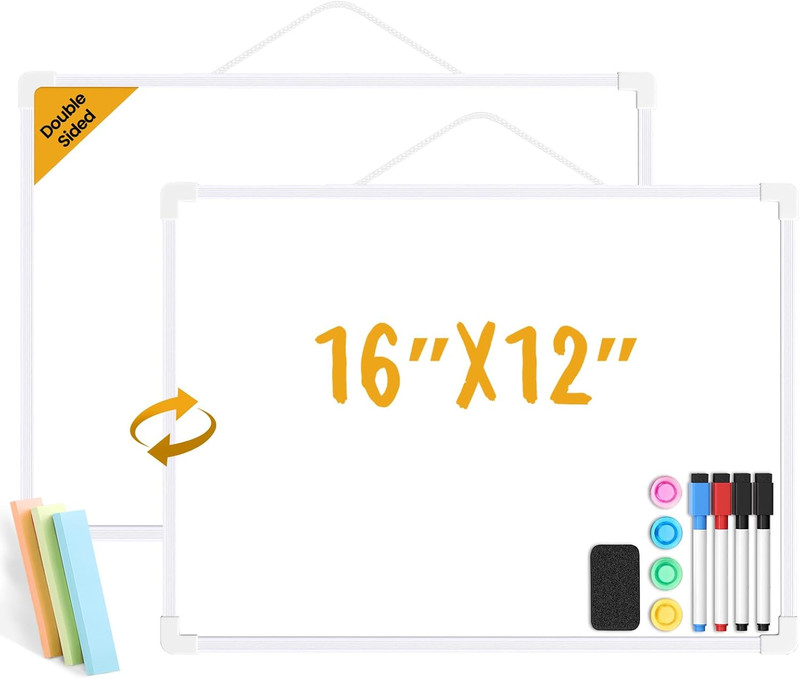 Small Dry Erase Board for Wall, 16" X 12" Double-Sided Hanging Whiteboard, Magne gallery