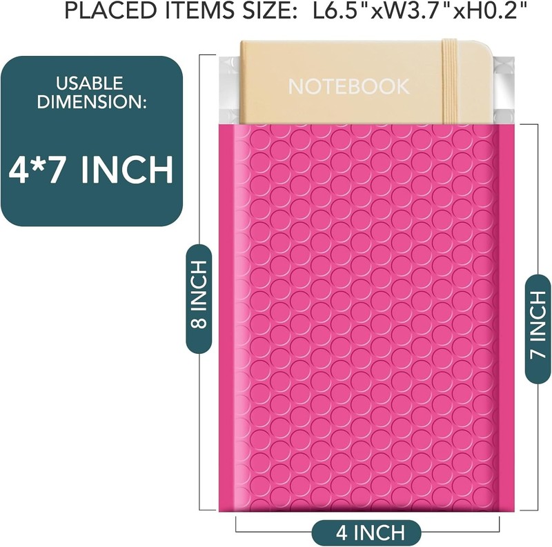 Poly Bubble Mailer 4x8" 200pcs Mailing Padded Envelope Bags 4x7" Hot Pink #000 gallery
