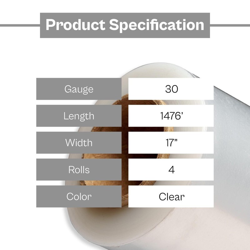 4 Rolls 17" x 1476' (30 Gauge) Plastic Film Pre-Stretch Hand Shrink Wrap Clear gallery