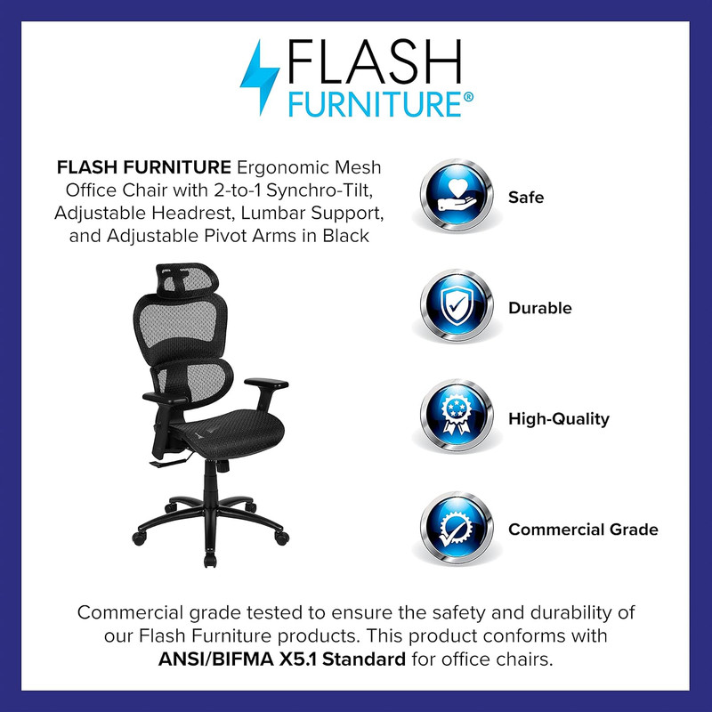 Ergonomic Mesh Office Chair with Adjustable Headrest & Lumbar Support - Black gallery