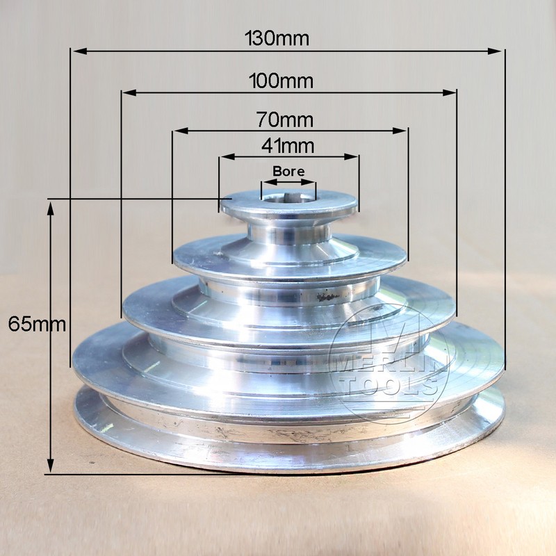 OD 130mm, 4 Step Pulley 16mm Bore for 1/2" = 12.7mm Belt width - Cast Aluminum gallery
