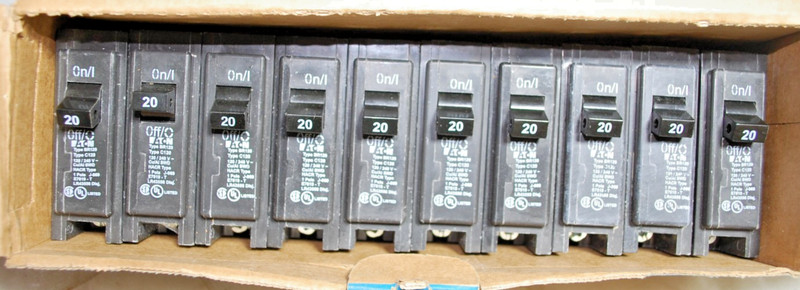 Eaton BR120 20A 1-Pole Circuit Breakers 1 Box of 10 BR Type Plug-In NTO