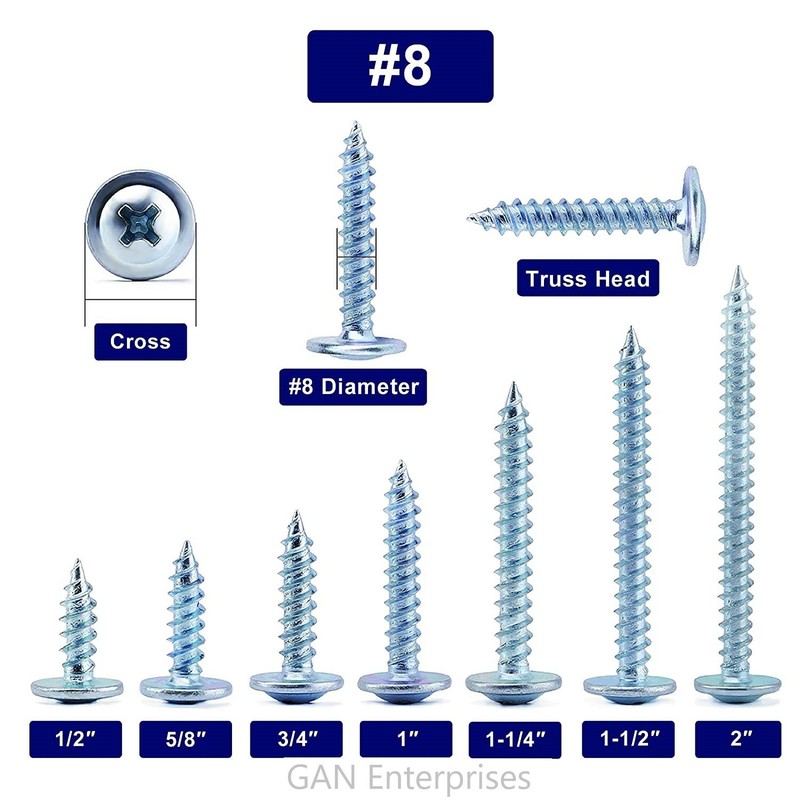 Modified Truss Head Phillips Self piercing sharp point screws #8 x 1/2″- 3″ Zinc