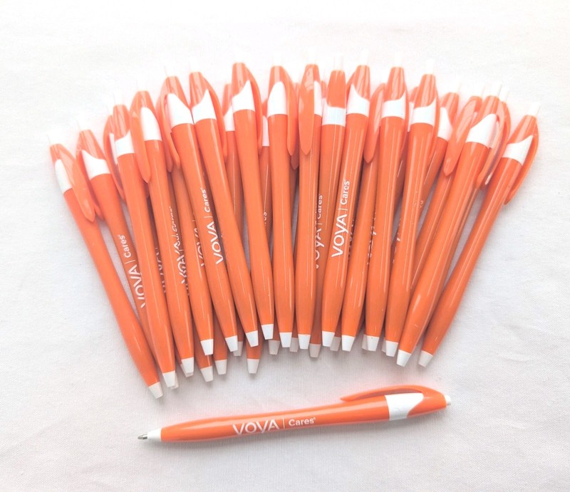 30 Misprint Click Pens: JAVALINA Hub Pen Lot WHITE & CORAL ORANGE 🍊 Blue Ink