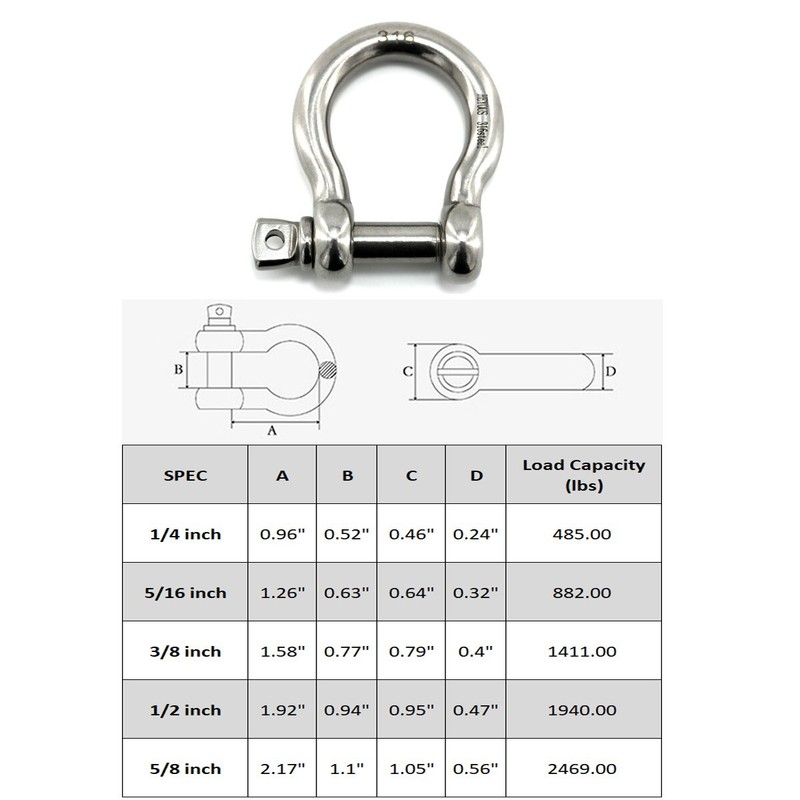 6 Pack 1/4" Stainless Steel D-Ring Shackle Heavy Duty Screw Pin Anchor Shackle gallery