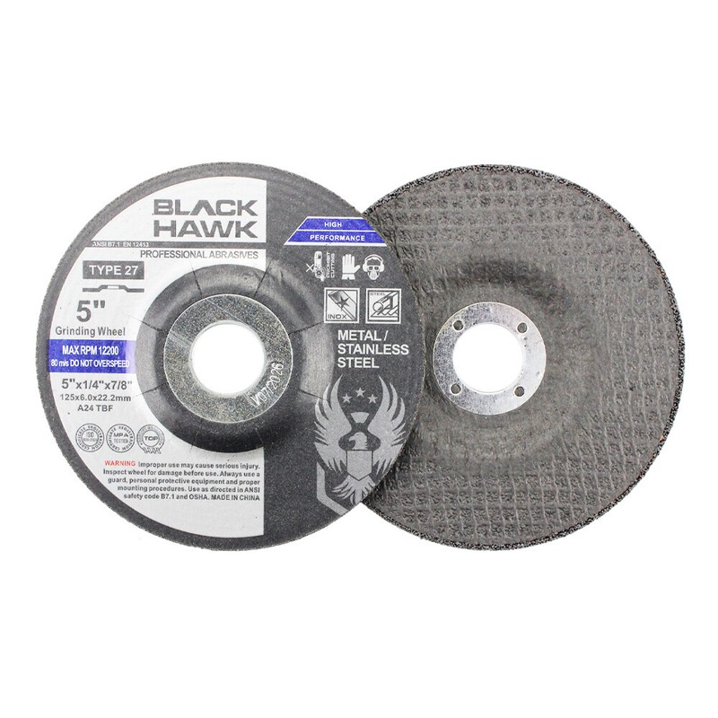 100 Pack – 5″ x 1/4″ x 7/8″ Black Hawk Grinding Wheels T27 Discs for Metal