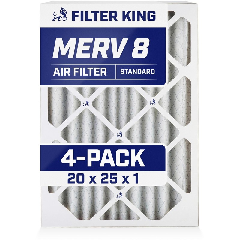 Filter King 20X25X1 Air Filter Merv 8 4-Pack Dust Allergy Control Ac Furnace