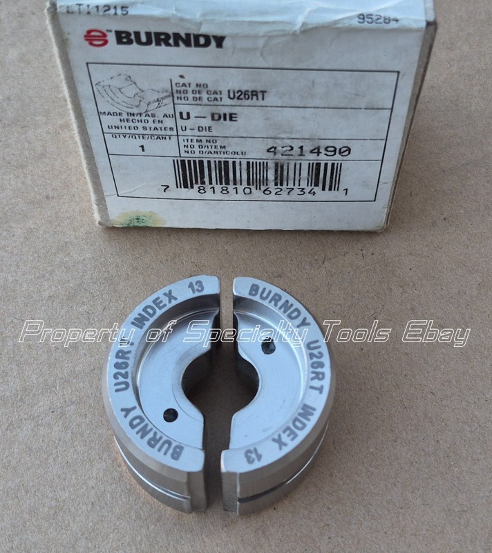 Burndy U26RT crimping 2/0 CU index 13 crimp die Hydraulic U type 12 TON NEW