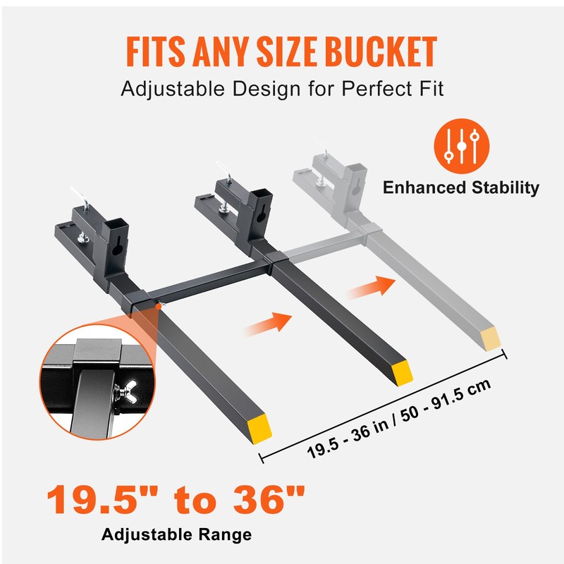 VEVOR 43" 2000lbs Pallet Fork Clamp On Tractor Forks Adjustable Bucket Forks gallery