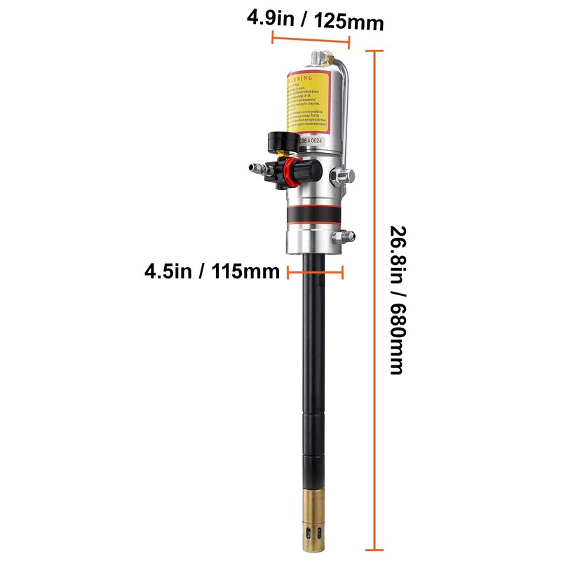 VEVOR Grease Pump Air Operated Grease Pump 0.6-0.8Mpa 13 ft Hose & Grease Gun gallery