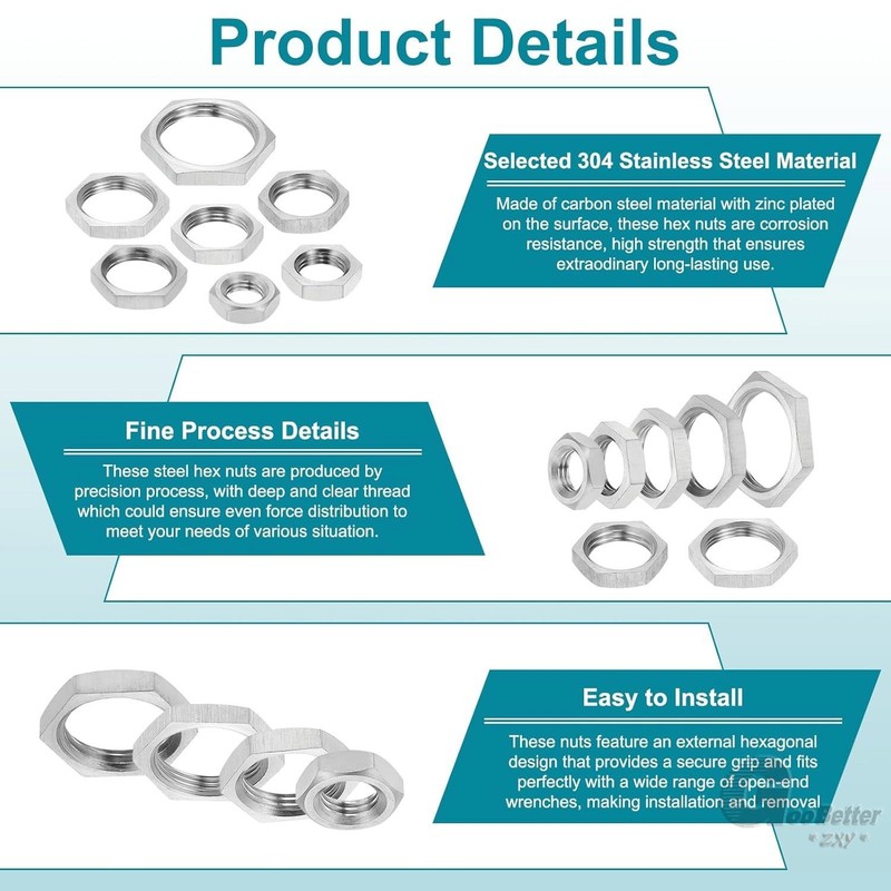 Fine Thread Pitch Half Nuts Hexagon Thin Lock Nut Metric/Imperial A2 Stainless gallery