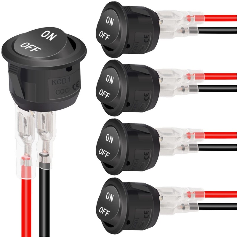High-Quality Materials 5Pcs 12V Round Rocker Switch AC 6A/250V 10A/125V SPST