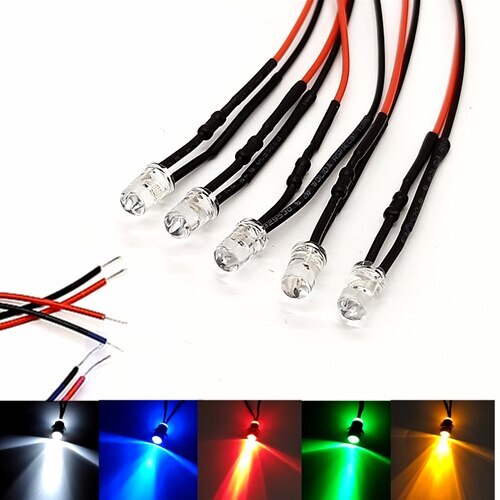 Small LED Light Clear Bulb Round Top Indicator PCB Attached Pre-Wired 5V-12V DC