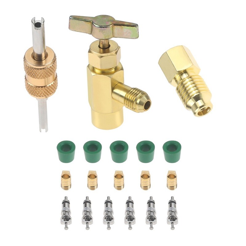 18PCS 7/16″-28unf to 1/4″ Brass Can Tap Valve Core Remover Tank Adapter Thimble