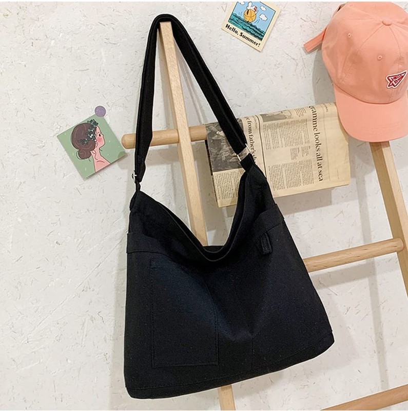 Cotton Tote Handbag Women Canvas Crossbody Beach Bag Hobo Shoulder Tote Bag w... gallery