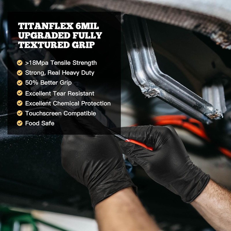 Ambidextrous Black Nitrile Disposable Gloves, 6 Mil, XL - Waterproof, 1000 Pack gallery