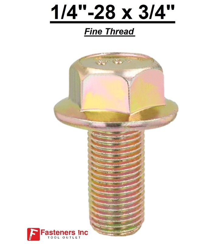 1/4″-28 x 3/4″ Fine Thread Grade 8 Hex Flange Frame Bolt Yellow Zinc Plated