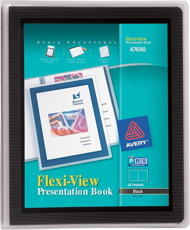 AVERY FLEXI-VIEW TWO POCKET FOLDER *BUYER GETS 4 FOLDERS* (BLACK)