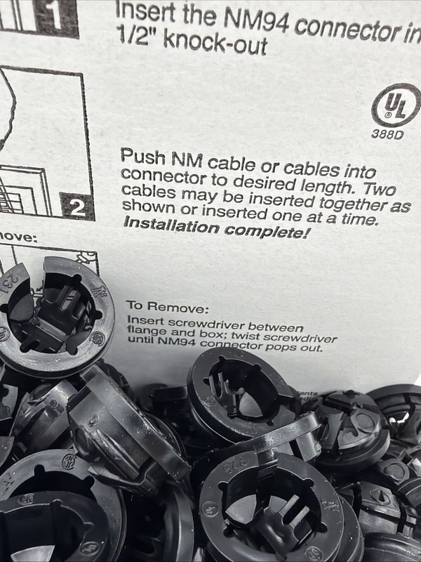 ARLINGTON NM94 1/2” NM CABLE CONNECTORS PUSH-IN ROMEX CLAMP 250 PACK NEW gallery
