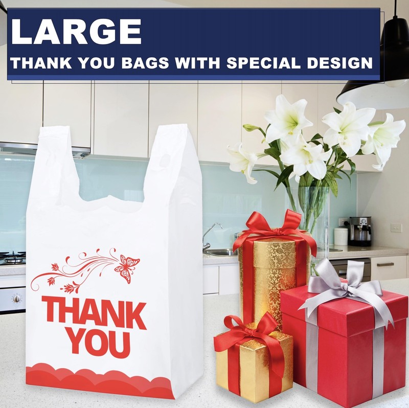 100 Pcs White Thank You Bags T Shirt Bags To Go Grocery Reusable Disposable gallery