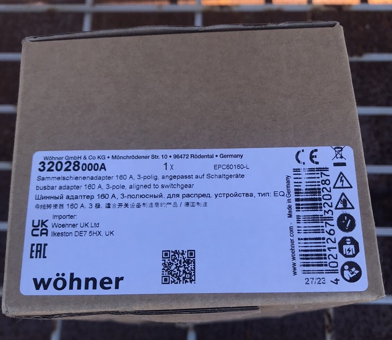 Wohner 32028 Busbar Adapter EQUES 60Classic 3-Pole 160A For Siemens 3VA Series gallery