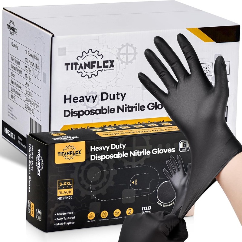 Ambidextrous Black Nitrile Disposable Gloves, 6 Mil, XL - Waterproof, 1000 Pack gallery