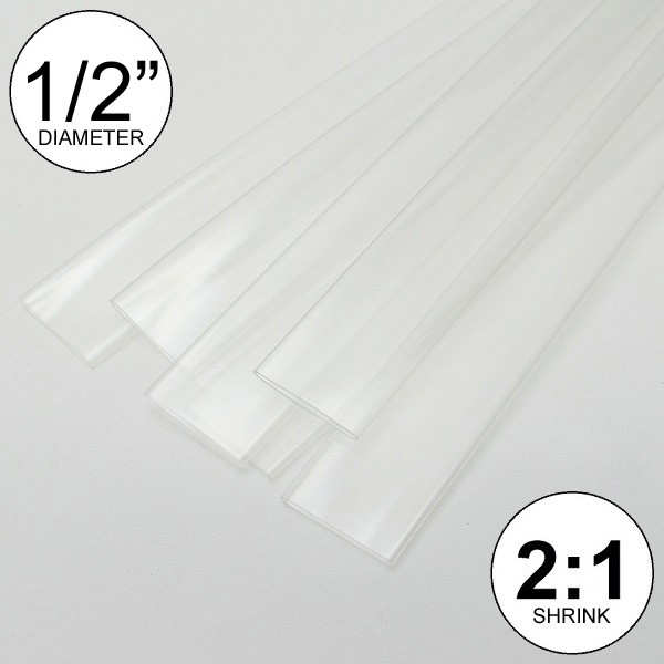 1/2″ ID Clear Heat Shrink Tube 2:1 ratio 0.5″ wrap (6×9″= 4ft) inch/feet/to 13mm
