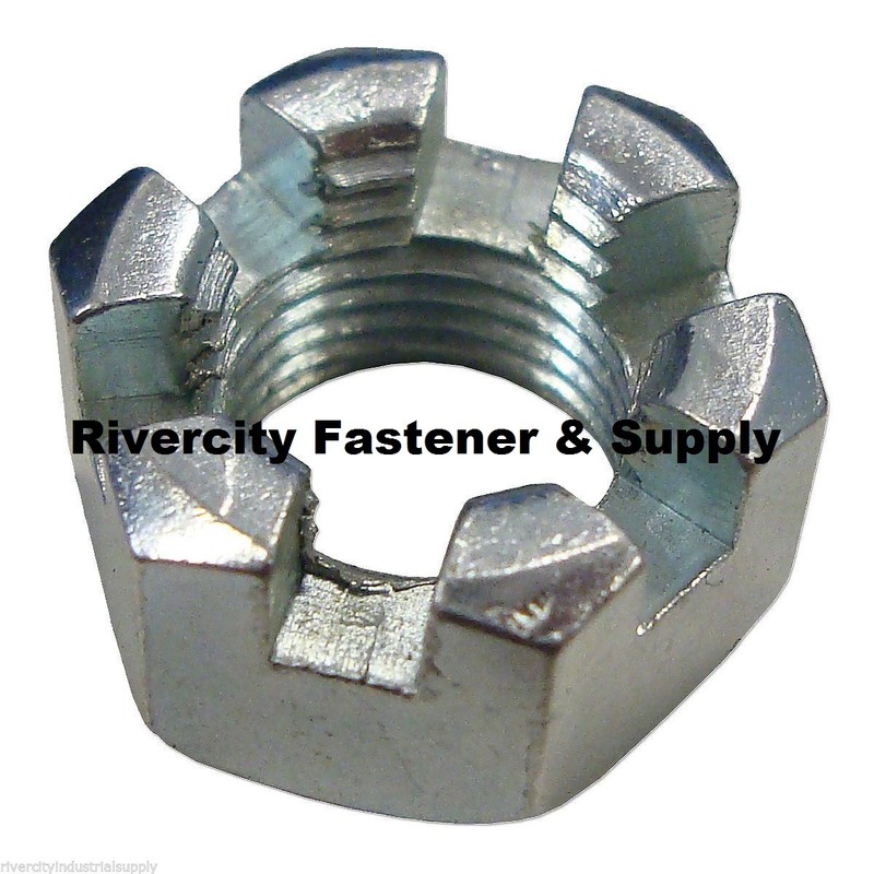 (1) 7/8-14 Slotted Hex Castle Nut Zinc Plated 7/8×14 Fine Thread Lock Nut