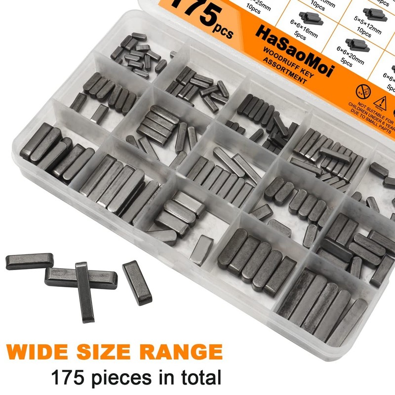 175pcs Woodruff Key Stock Assortment, 8mm-30mm Stainless Steel Round Ended Fe... gallery