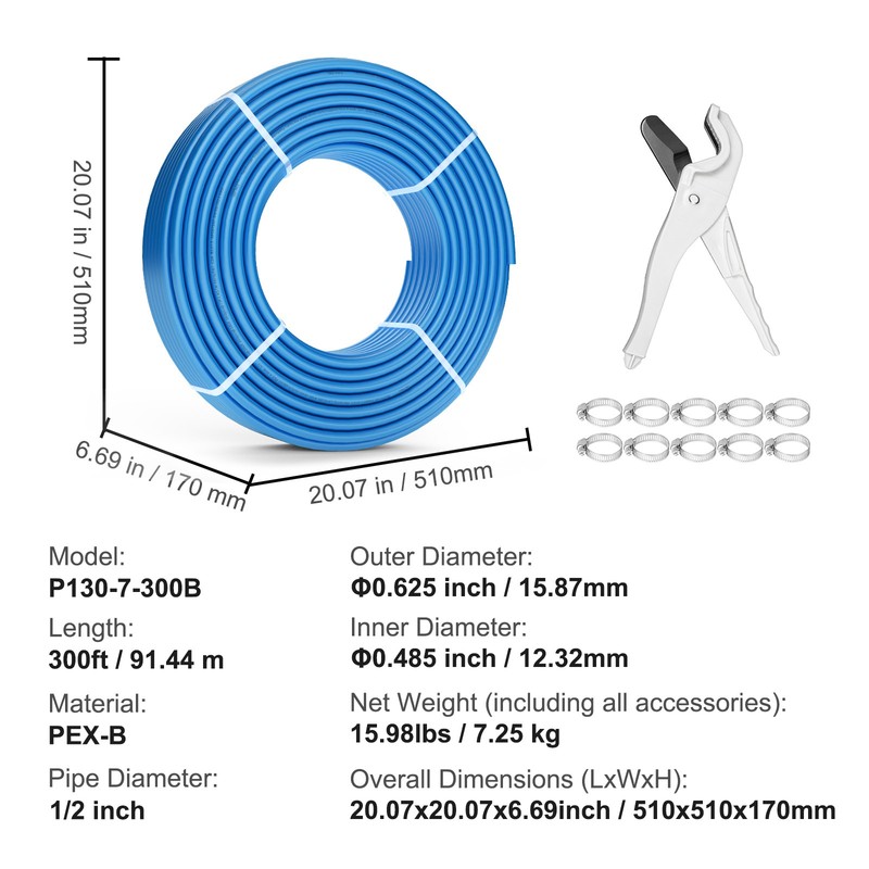 VEVOR 1/2” x 300ft Blue PEX-B Tubing/Pipe for Potable Water with Pipe Cutter gallery