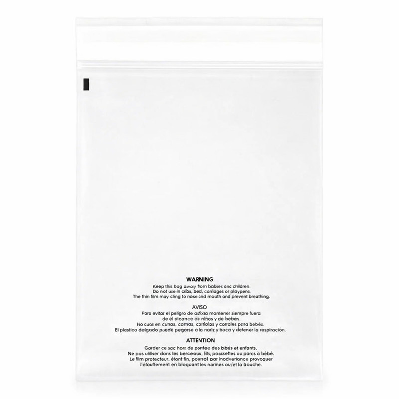 Clear Resealable OPP Cello Bags 1.5 Mil Poly w/ Suffocation Warning – Multi Size