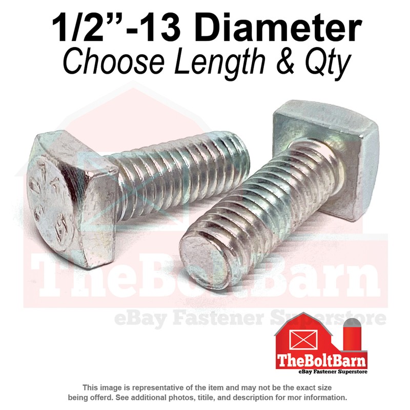 1/2″ Square Head Bolts Grade A307 Zinc Clear (Choose Length & Qty)