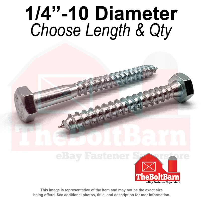 1/4″-10 Hex Lag Screws A307 Grade A Zinc Clear (Choose Length & Qty)