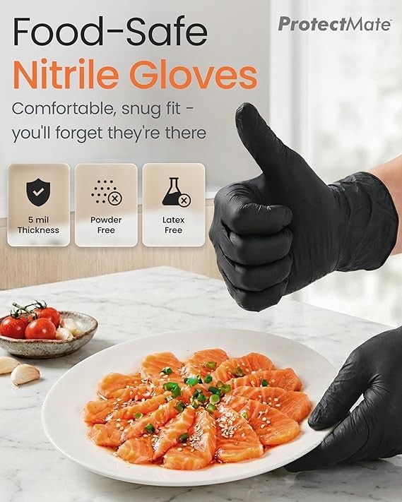 5 Mil Food Prep Black Nitrile Gloves Textured Disposable (Box of 100, Medium) gallery