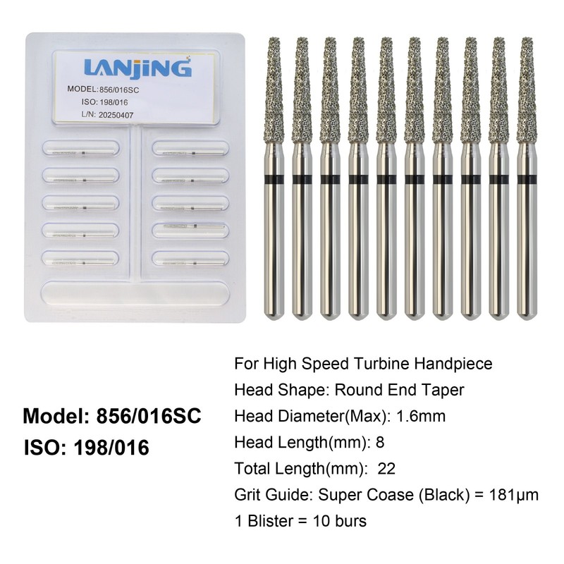 Dental Diamond Burs Football Round End Taper Coarse Fine FG High Speed 856 850 gallery