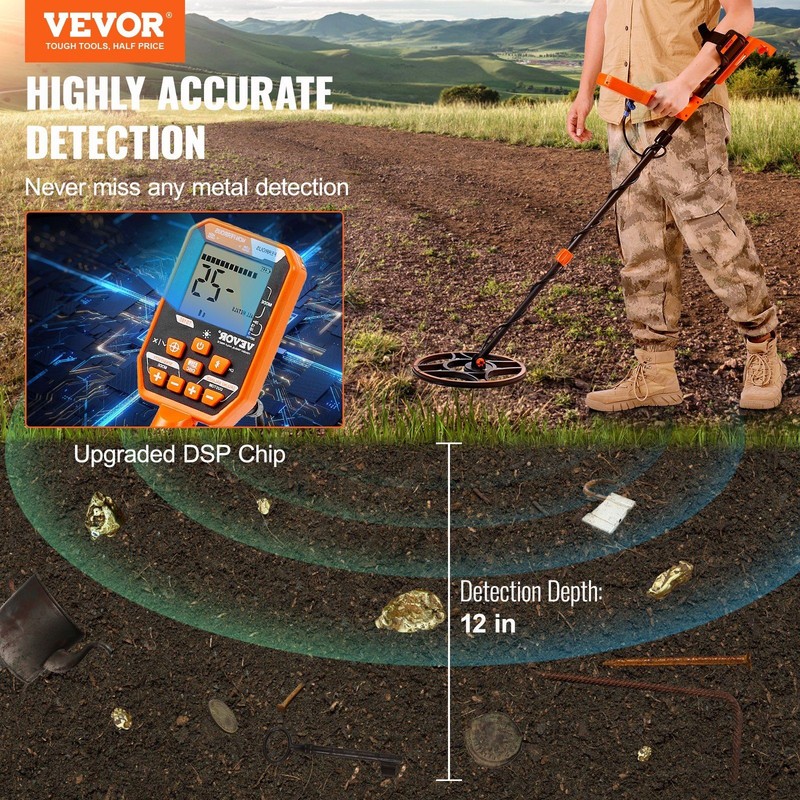 12in Professional Metal Detector, IP68 Waterproof, 39-50in Adjustable, 7 Modes gallery