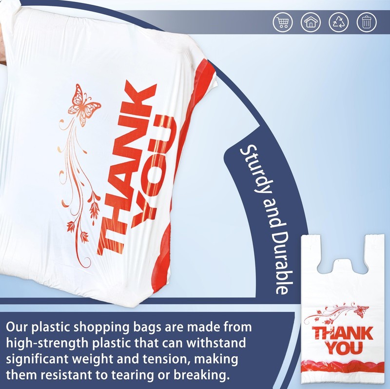 100 Pcs White Thank You Bags T Shirt Bags To Go Grocery Reusable Disposable gallery