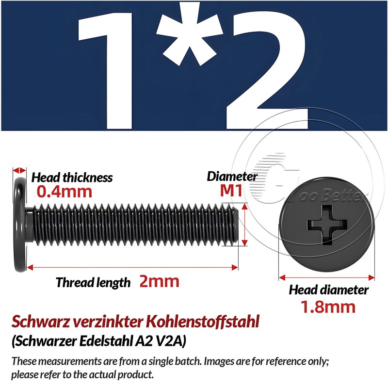 M1 – M2.5 Black Galvanised CM Phillips Ultra Thin Flat Wafer Head Screw Bolt
