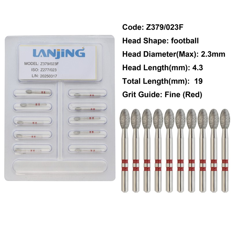 Dental Diamond Burs Z379/023F Football Zirconia Adjustment Fine Grit High Speed