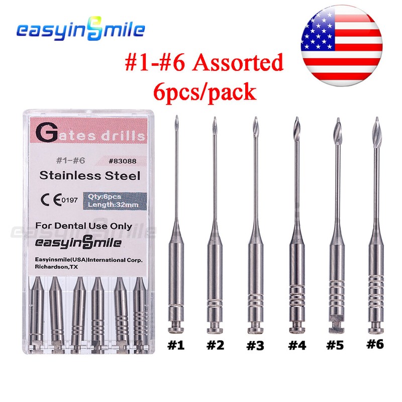 6Files Dental Gates Glidden Drills Endo Root Canal For Engine Use #1-#6 Assorted