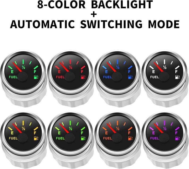 Rupse Fuel Gauge for Boat, Fuel Level Gauge 2 " 52mm 8 Color Backligh gallery