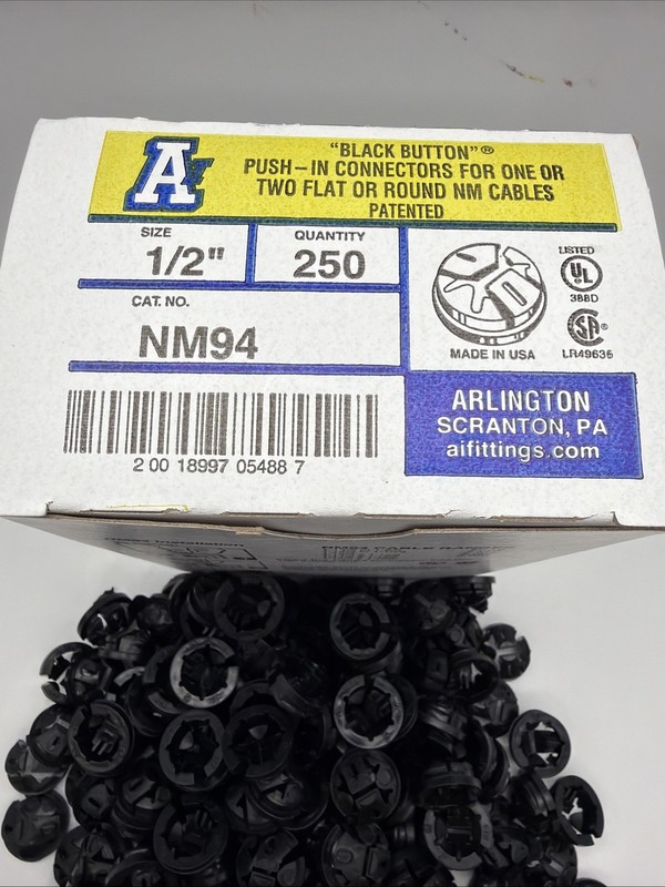 ARLINGTON NM94 1/2” NM CABLE CONNECTORS PUSH-IN ROMEX CLAMP 250 PACK NEW gallery