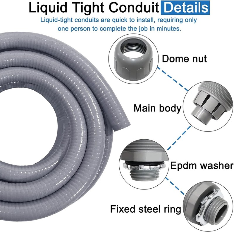 3/4" Dia Liquid Tight Conduit 50 FT,Flexible Non-Metallic PVC Conduit 3/4 Waterp gallery