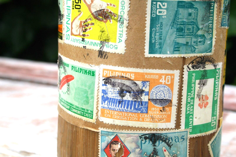 Vintage Mailing Tube Bamboo Coconut Pilipinas Philippines w/Stamps gallery