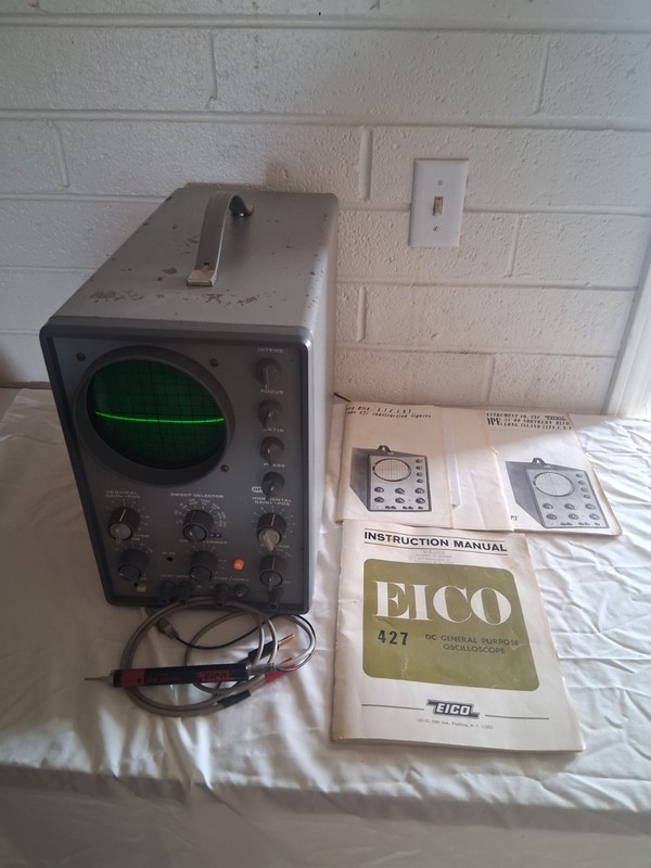 Eico Oscilloscope, Model 427, With Probe And Manuals