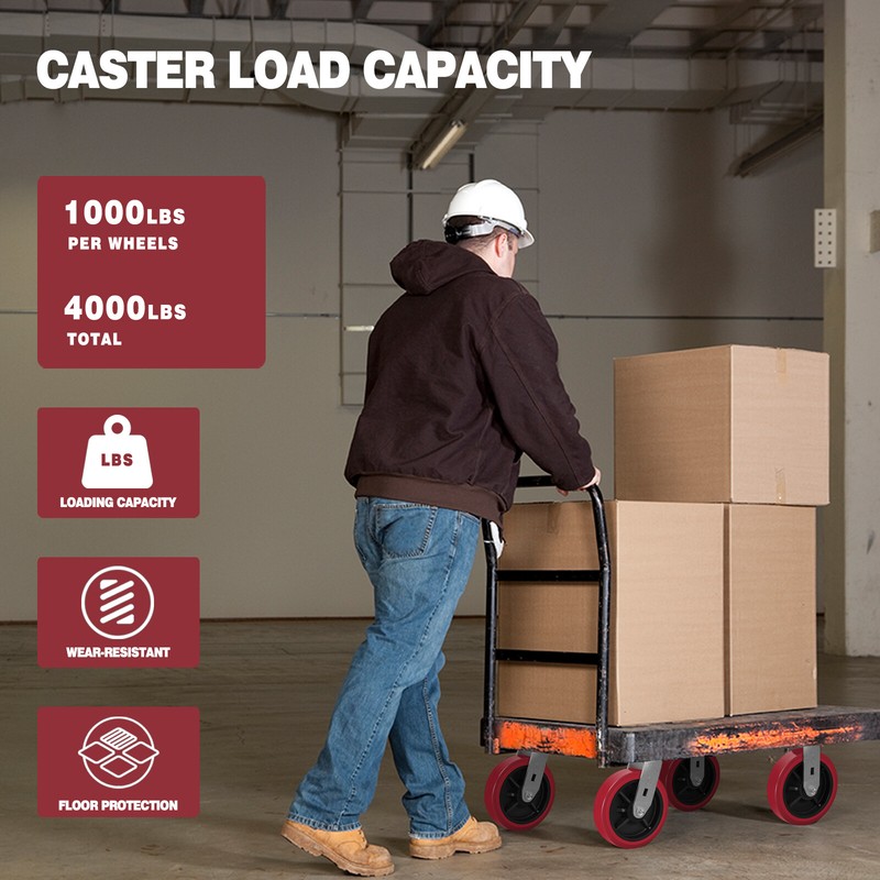 8 Inch Polyurethane Tread Caster Wheels Heavy Duty,Capacity 1200-4800LB gallery
