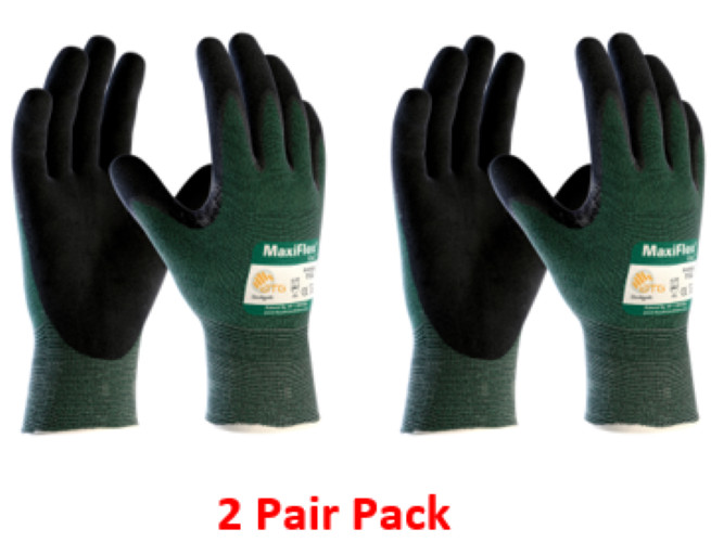 PIP ATG 34-8743 MaxiFlex Cut, Green Engineered Yarn, Black Gloves – 2 Pair Pack